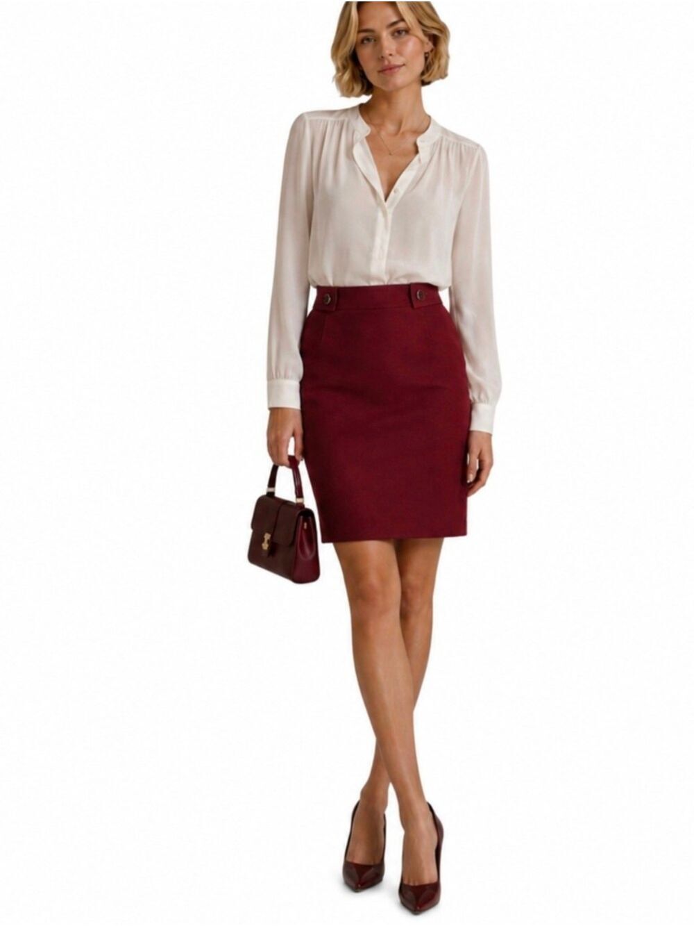 Antonio Melani Garnet Red Textured Pencil Skirt – Size 8 (NWT)